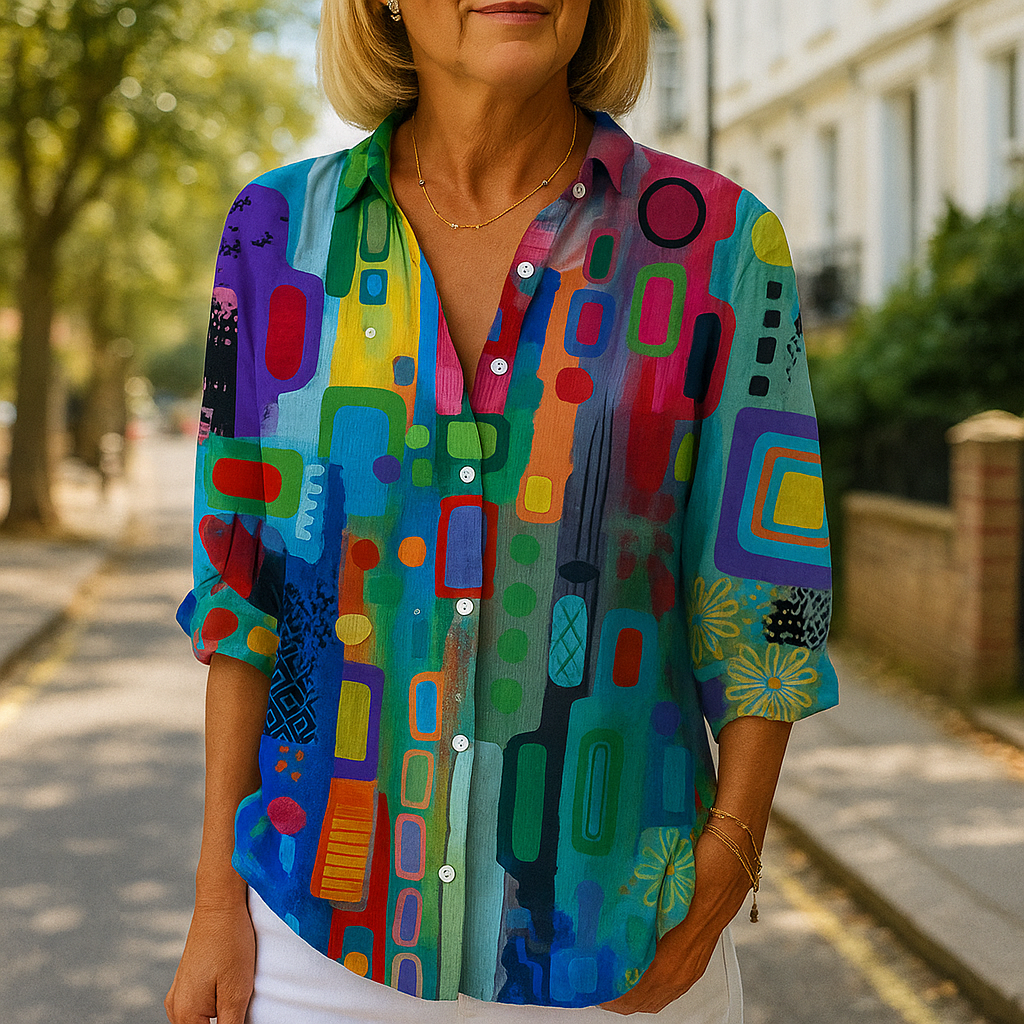 Catalina | Vibrant Artistic Button-Up Blouse
