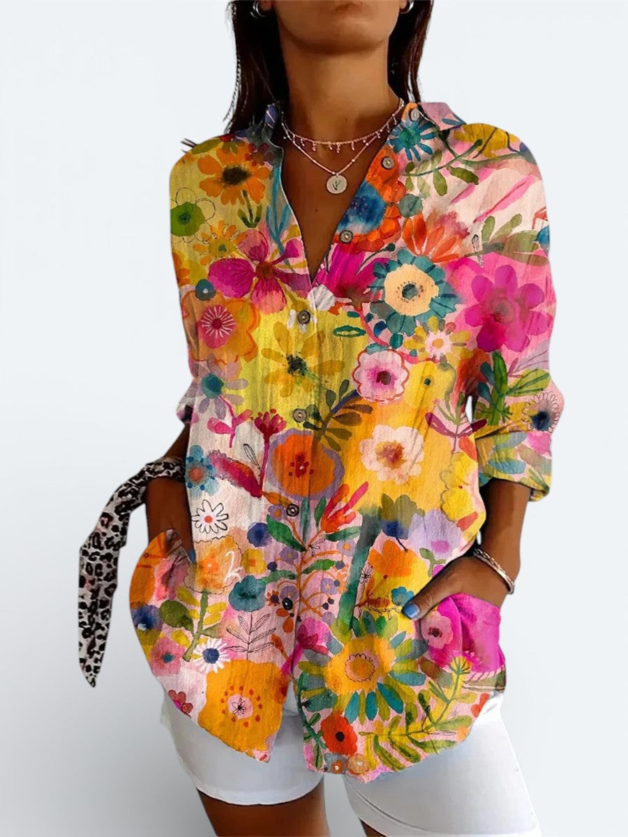 Valeria | Vibrant Artistic Button-Up Blouse