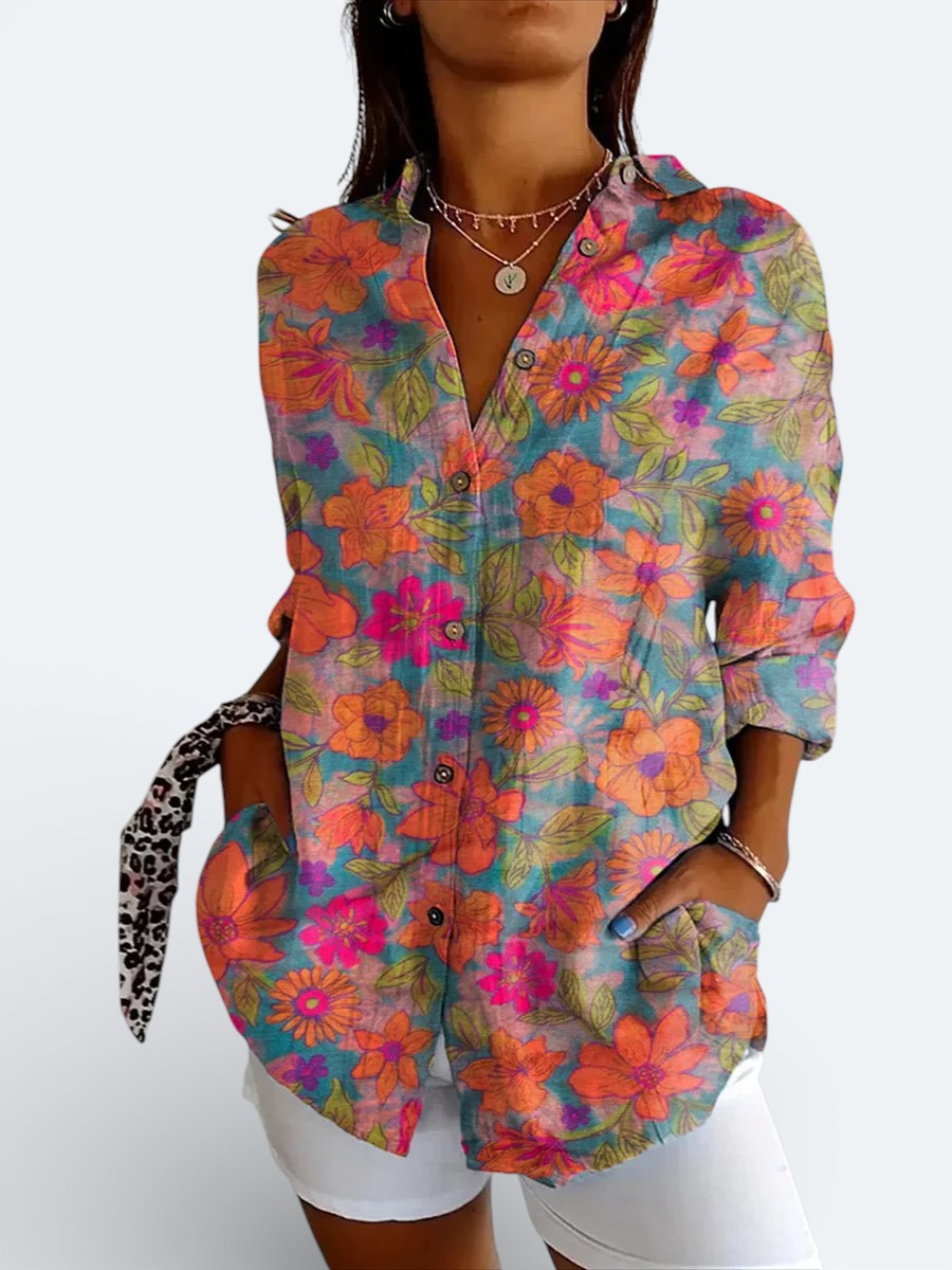 Valeria | Vibrant Artistic Button-Up Blouse