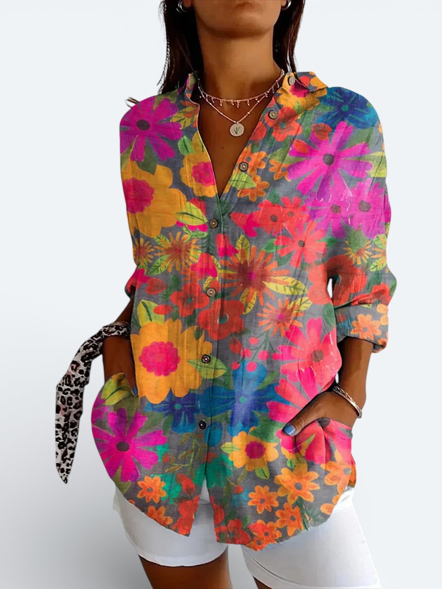Valeria | Vibrant Artistic Button-Up Blouse