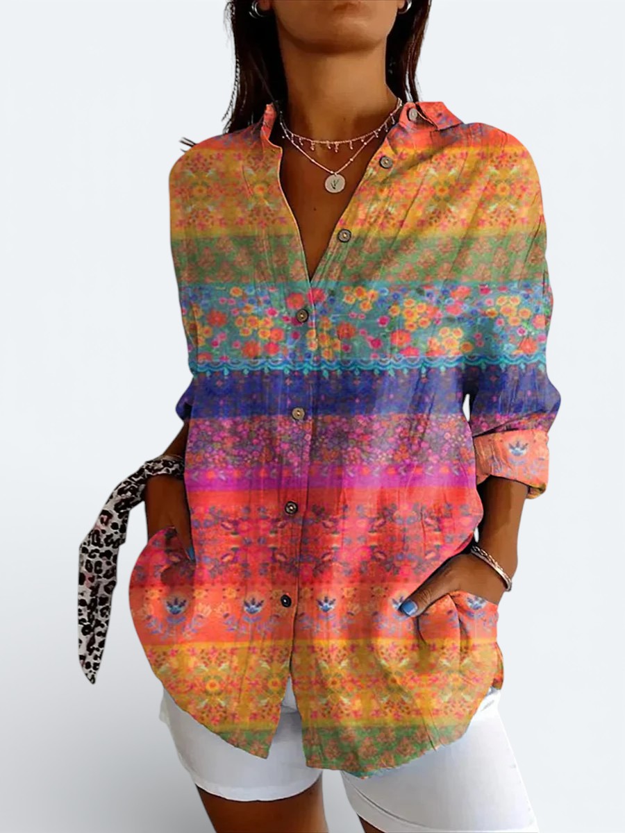 Valeria | Vibrant Artistic Button-Up Blouse